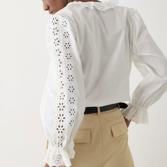 J. Crew Black Eyelet Lace-Trim Button Front Blouse - Picture 6 of 12